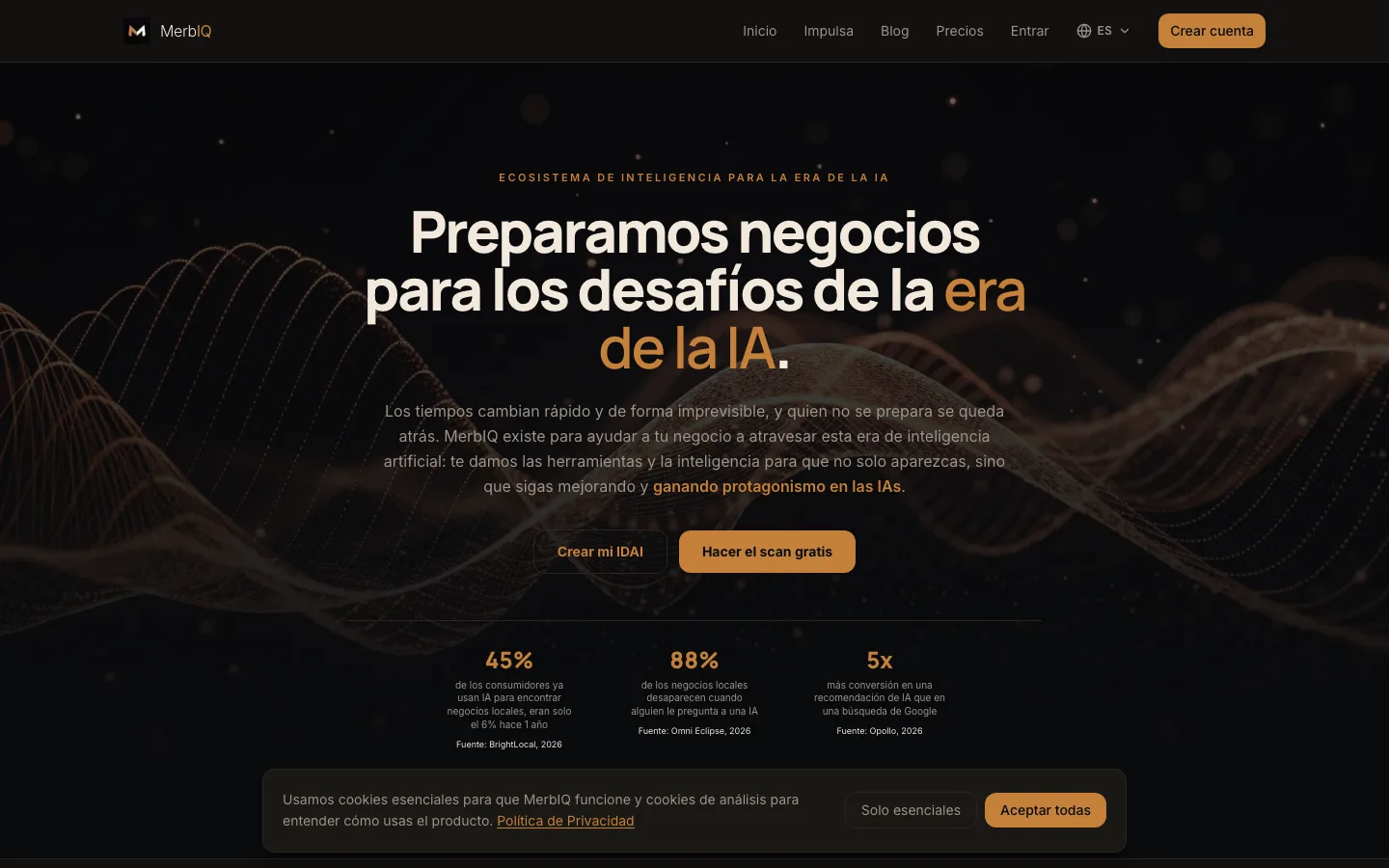 La home de MerbIQ: preparamos negocios para los desafíos de la era de la IA