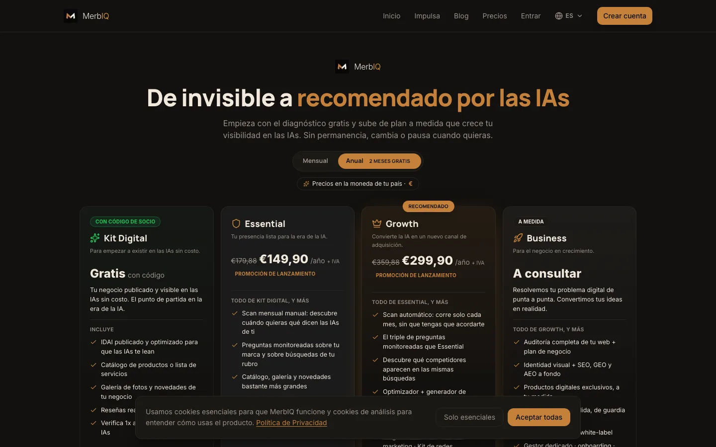 Los planes de MerbIQ: Kit Digital, Essential, Growth y Business