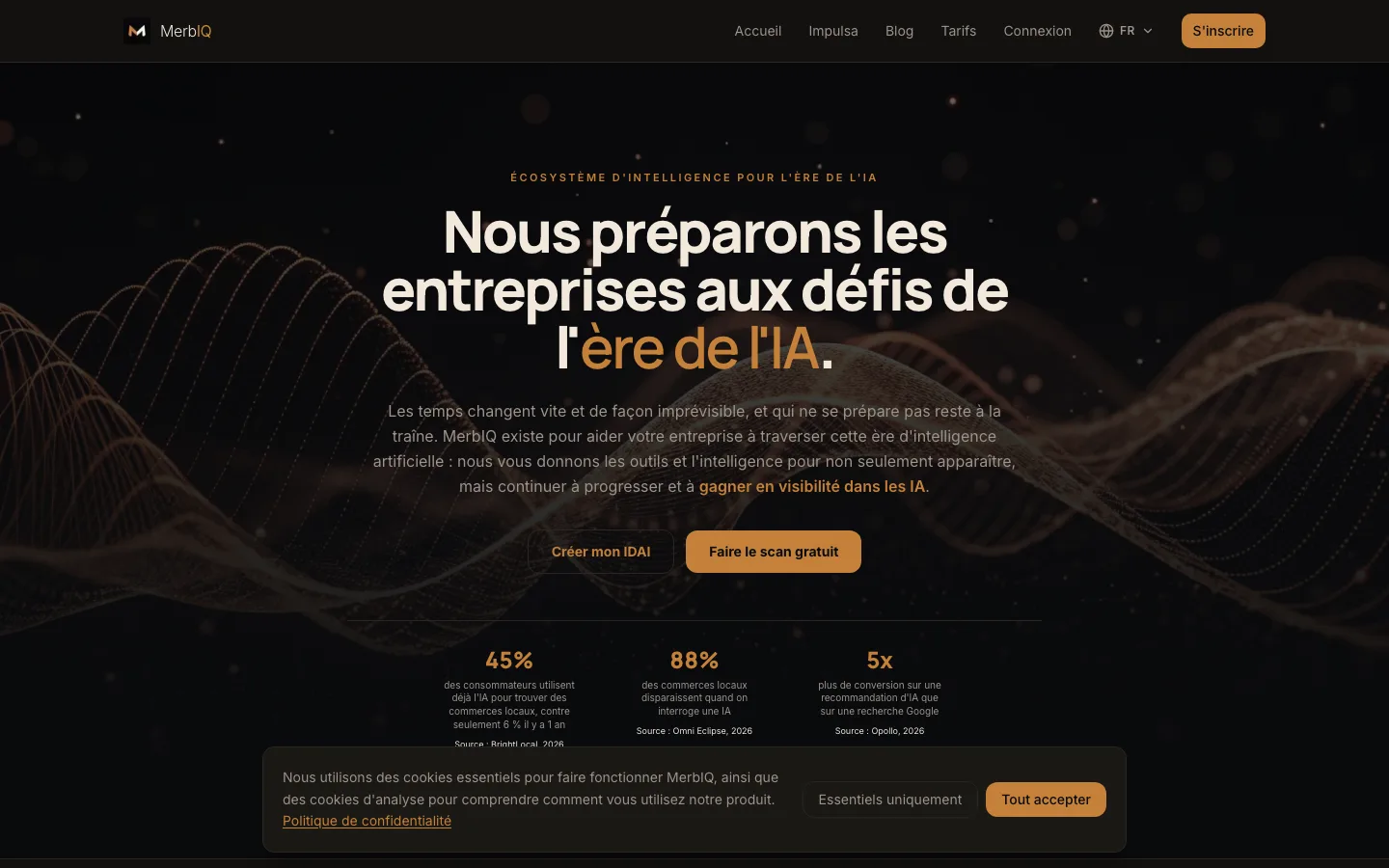 La home de MerbIQ : nous préparons les entreprises aux défis de l’ère de l’IA