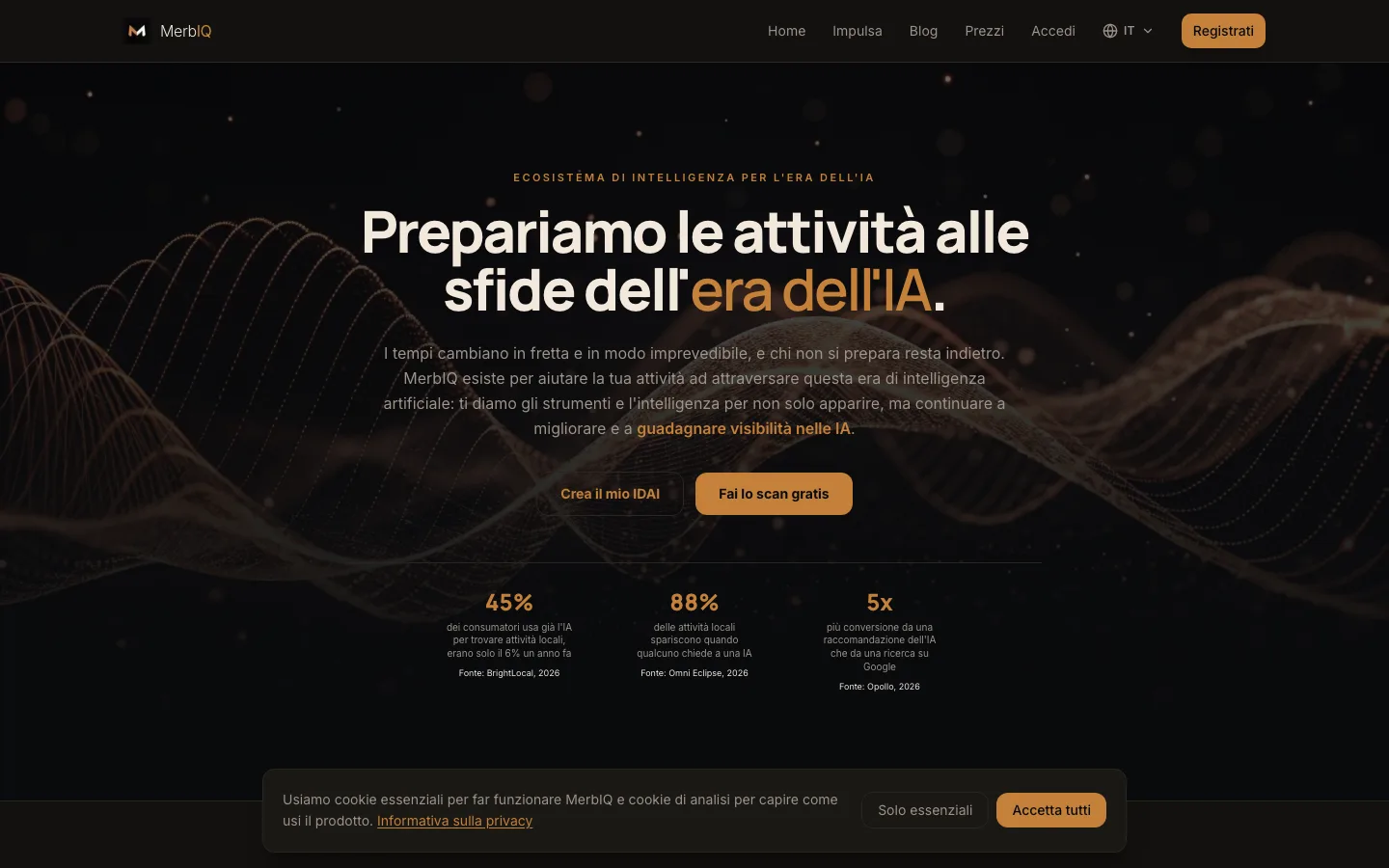 La home di MerbIQ: prepariamo le attività alle sfide dell’era dell’IA
