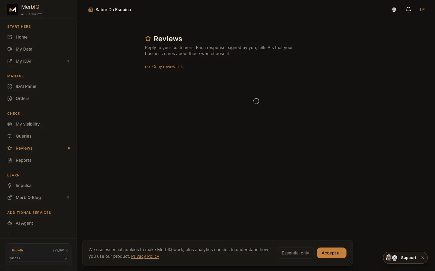 Reviews screen in the IDAI panel, with the link to ask for reviews