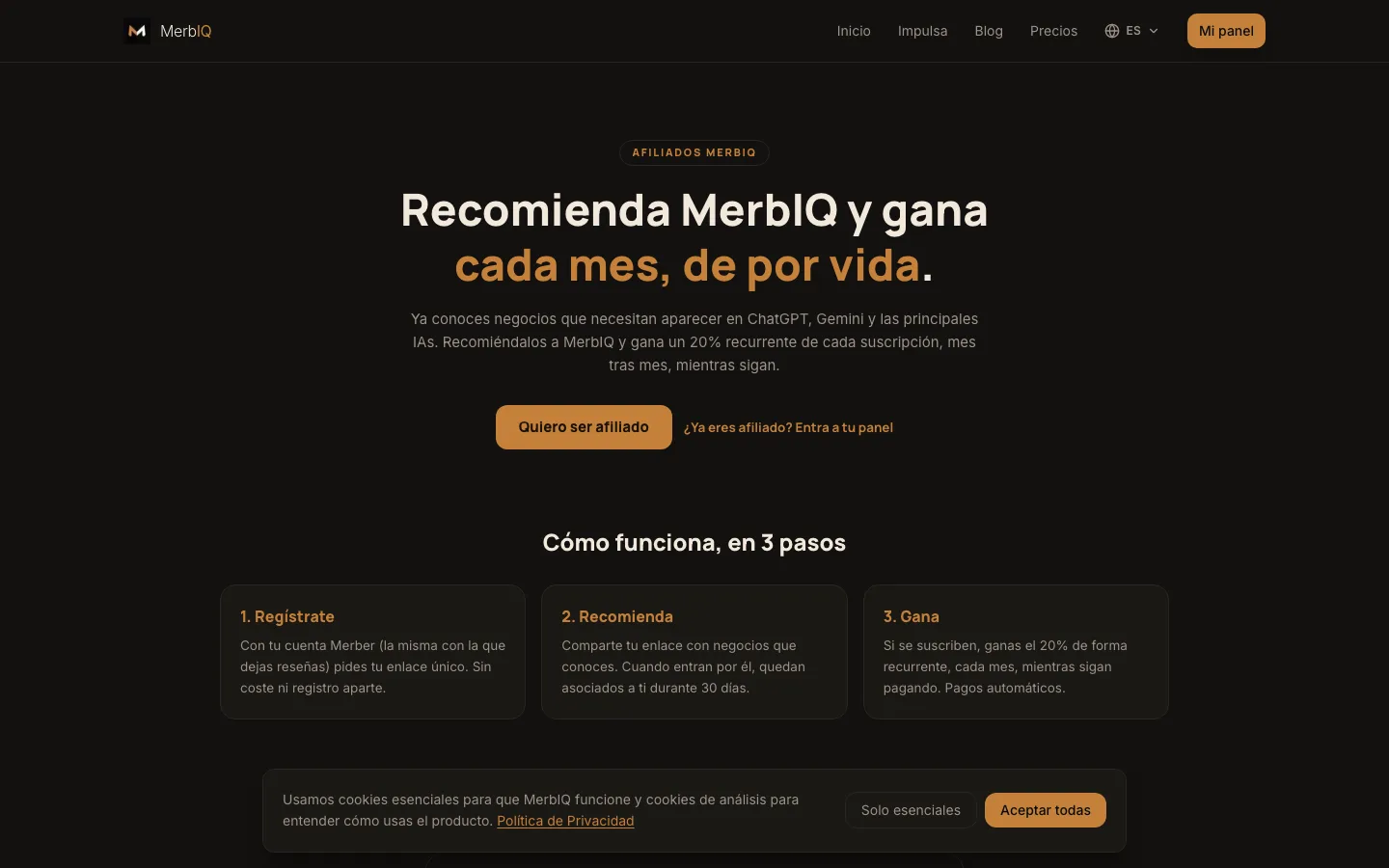 MerbIQ affiliate program: button to become an affiliate and grab your link